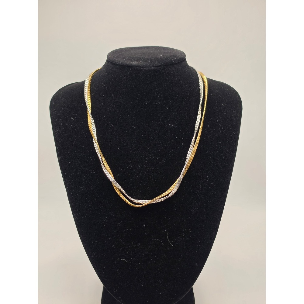 Avon Vintage Two Tone Gold Silver Double Strand Flat Curb Chain Necklace 16in